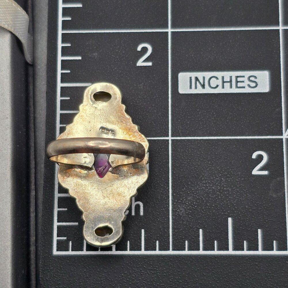 925 Silver-Plated Ring Size 7.5 VTG Glass Teardrop & Amber Cabochon Statement - Picture 14 of 14